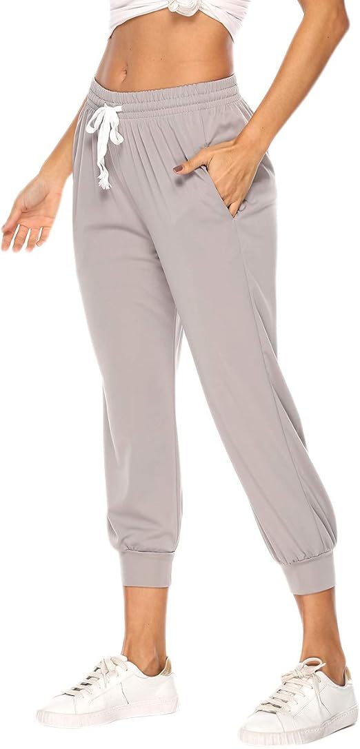 RIOJOY Cropped Tracksuit Bottoms for Women Casual Drawstring Waist 3/4