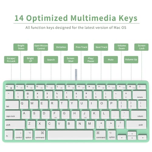 Ultra-Slim Wired Keyboard for Apple Mac, USB & Type-C Conversion Cable, 78 Scissor Keys, Media Hotkeys, Compatible with MacBook, iMac Mini&Pro, Laptop Computers, Windows Desktop PC, Green by YORUNOHOSHI - Image 3