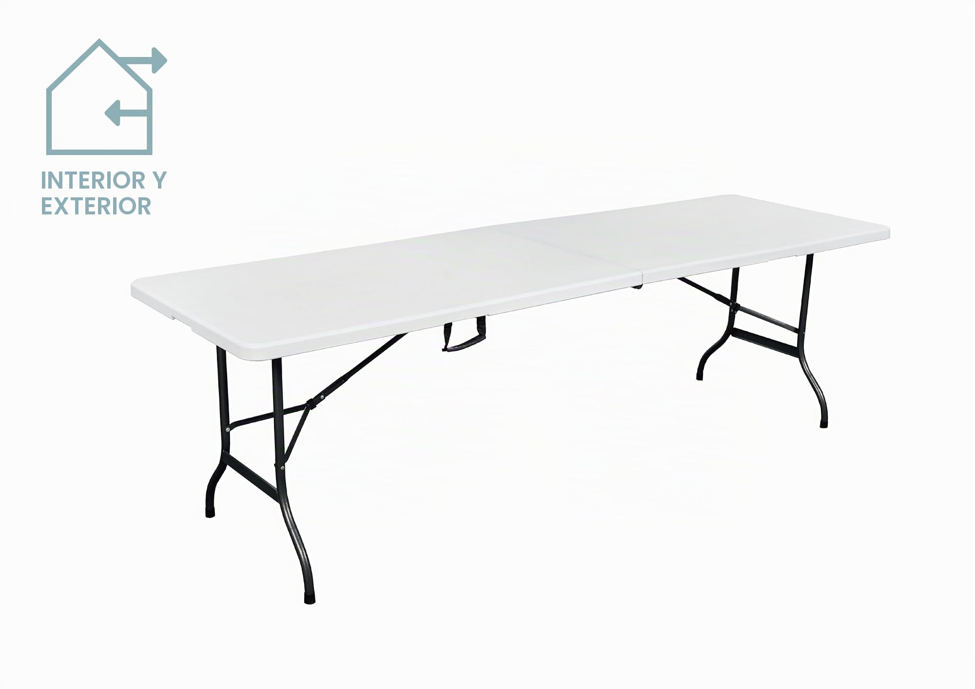 METRO Professional Mesa de Banquete Plegable, 243 x 75 x 73 cm, Tablero HDPE Blanco, Estructura de Acero, Capacidad 200 kg
