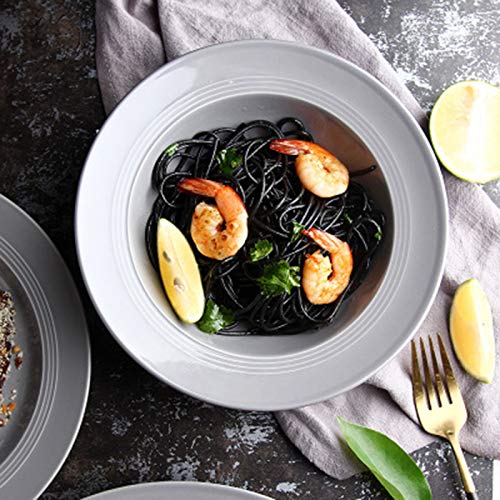 Reeedom Western-Style Solid Color Ceramic Bowl, 7.5-Inch Large-Capacity 300Ml Pasta Salad Bowl, Nordic Style Spiral Texture Soup Bowl Three Colors Are Available,Gray,19.55Cm #TOP1