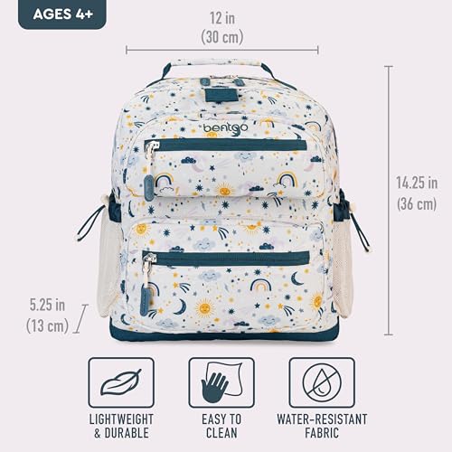 Image of Bentgo Kids Backpack - Lightweight 14 inch Backpack in Fun Prints for School, Travel, & Daycare, Ideal for Ages 4+, Roomy Interior, Durable & Water-Resistant Fabric, & Loop for Lunch Bag (Friendly Skies)