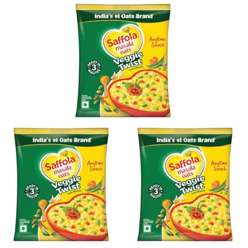 Image of Saffola Masala Oats |38g|Veggie Twist | Tasty, Anytime Snack | Ready in 3 mins | Millets Goodness- with Bajra & Jowar | No maida, No added preservatives | Oats helps manage weight (Pack of 3)