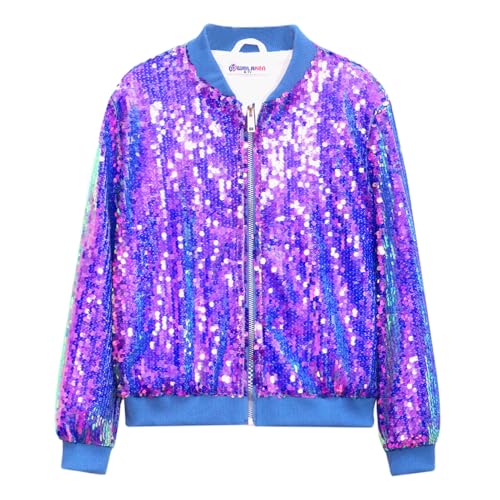 Image of WELAKEN Unicorn Sequin Jacket for Girls Kids Toddler Sparkle Zipper Bomber Jacket with Pockets
