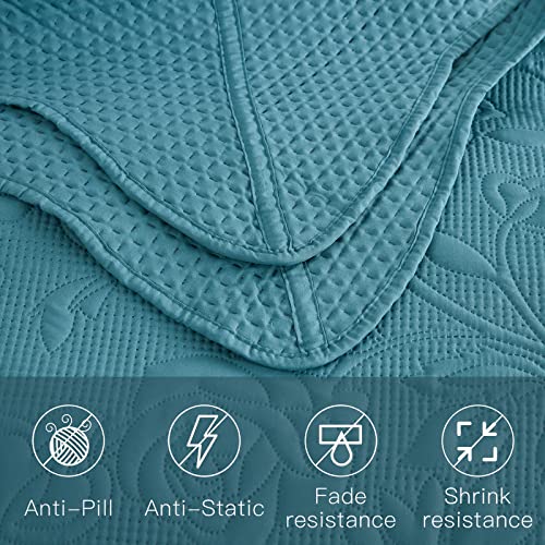 Image of CHIXIN Bedspread Coverlet Quilt Set Full Size - Lightweight Bedding Cover - Ultrasonic Quilting - 5 Piece Reversible Bedspread - Vintage Rose Pattern (Full, Lagoon)
