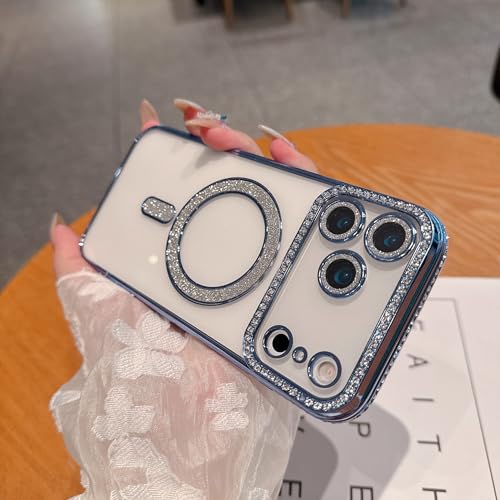 Coque transparente à paillettes pour iPhone 11 etui de protection magnetique bleu