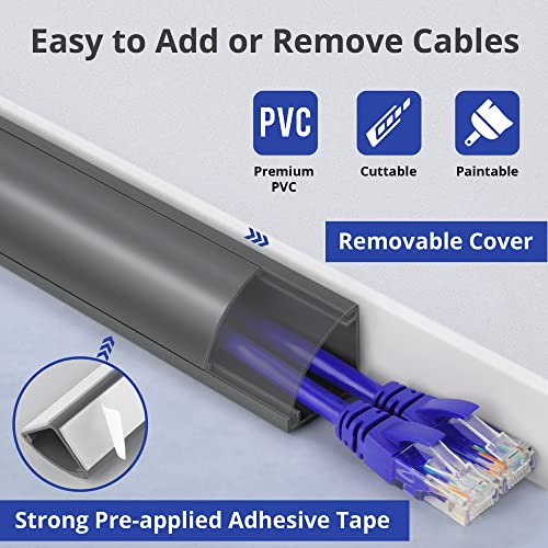 Image of 136in Corner Cable Concealer, Large Corner Cord Hider, Wire Covers for Cords, Paintable Corner Cord Cover, Cable Management Channel Cable Raceway for Wall, Floor Baseboard, Ceiling -8 X L17in