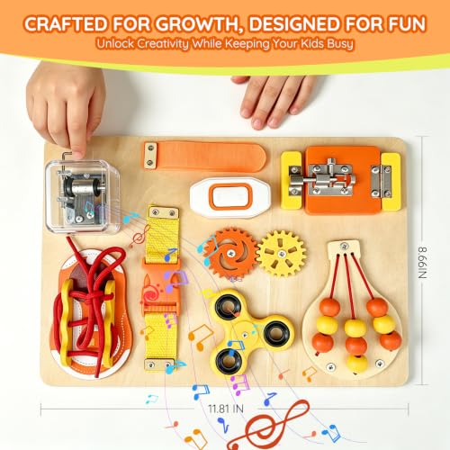 Montessori Busy Board Toys, Wooden Sensory Activity Board for Autistic Children, Travel Toys for 3+ Year Old Boy & Girl Birthday Gift, Attached Growth Chart for Kids Brand: SEYTUFU - image 2