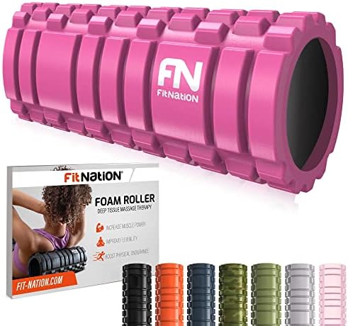 Fit Nation Foam Roller for Muscle Massage with Exercise Book, Ultra Lightweight Hollow Core Muscle Roller for Deep Pain Relief in Your Aching Legs, Body and Back. Ideal For Runner Cyclist Footballer Athlete