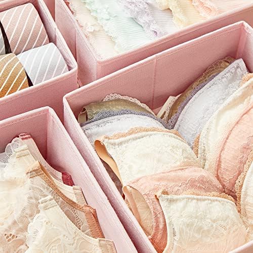 SONGMICS Drawer Organisers, Dresser Dividers, Set of 6, Foldable Fabric Storage Boxes for Socks, Underwear, Bras, Ties, Scarves, Pink RDZ06PK