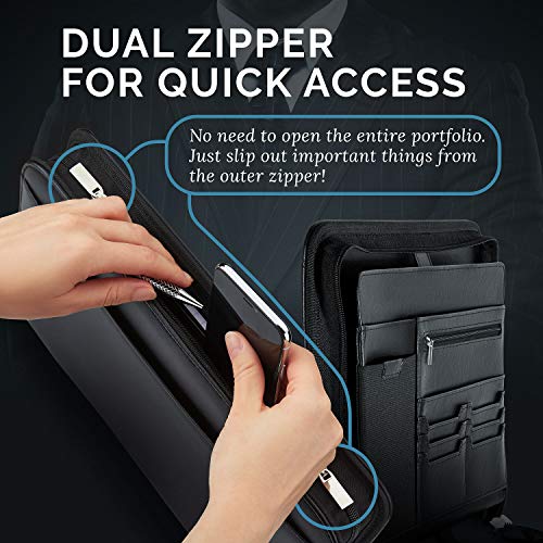 Nero Manetti- Zippered Vegan Leather Padfolio/Portfolio Pad Holder-Business Pu Leather Notepad Folder For Resumes, Interviews, Ipad/Tablet, Phone, Legal Pad Notebook Executive Binder For Women, Men #TOP5