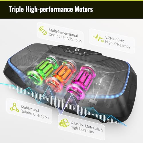 FLYBIRD 4D Vibration Plate 500 LBS Capacity, Oscillation, Linear, Pulsation Vibration Plate Exercise Machine, Triple Motors Vibration Plate for Bone Density Building & Lymphatic Drainage