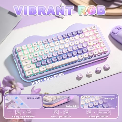 YUNZII C75 Teclado Mecánico Inalámbrico Gaming 75%, Bluetooth/2.4G/USB-C, Hot-Swap Teclas PBT RGB, Montaje Gasket, Anti-Ghosting NKRO, Diseño Pastel para Win/Mac (Morado, Candy Linear Switch) - imagen 7