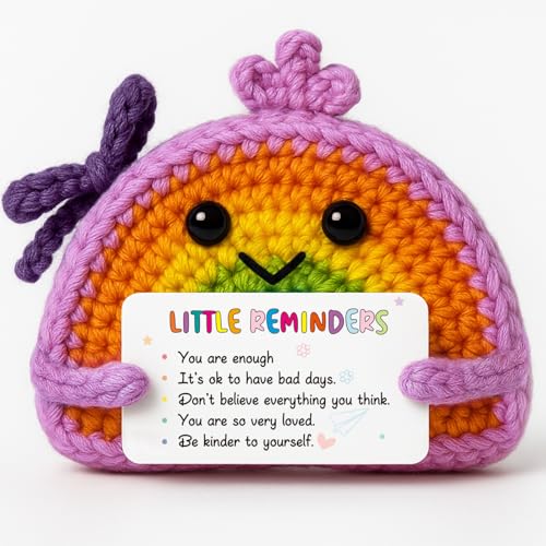 MAMAGIFTREE Hand-Crocheted Rainbow Affirmation Purse with Self-Care Reminder Card - You are Enough Loved Gifts for Women Girls Birthday Mental Health Support Companion