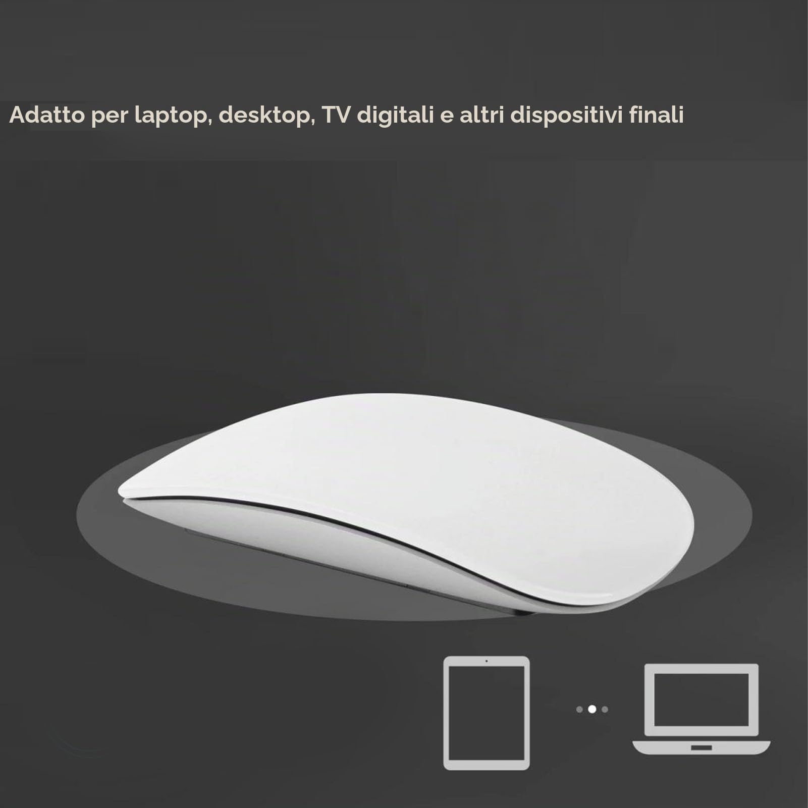 Bewinner Mouse Wireless, Superficie Multitouch, Design Sottile e Portatile, Mouse Ergonomico da Viaggio Silenzioso per PC Portatile, Batteria Ricaricabile da 400 MAh (Bianco)