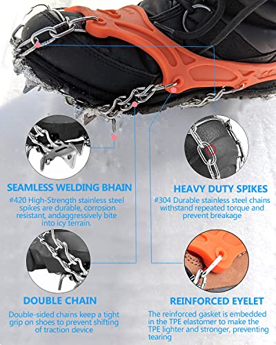 Crampons Upgraded 19 Spikes Ice Snow Grips Traction Cleats System Safe Protect for Walking, Jogging, or Hiking on Snow and Ice (Fit S/M/L/XL/XXL Shoes/Boots)