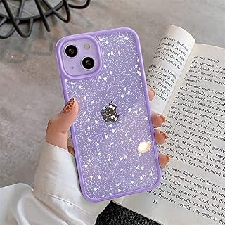 OWM iPhone 14 PLUS Case Clear Back Glitter Bling Star Sparkly Bumper Crystal Shockproof Silicone Slim Phone Cover Women Girls Case for iPhone 14 PLUS (Purple)