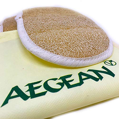 (2 Pack) AEGEAN 100% Natural Exfoliating Loofah Pads and Loofah Mitten for Women and Men, Exfoliating Body Scrubber for Shower, Invigorate Your Skin & Deep Clean (6.4 x 8 Inches)