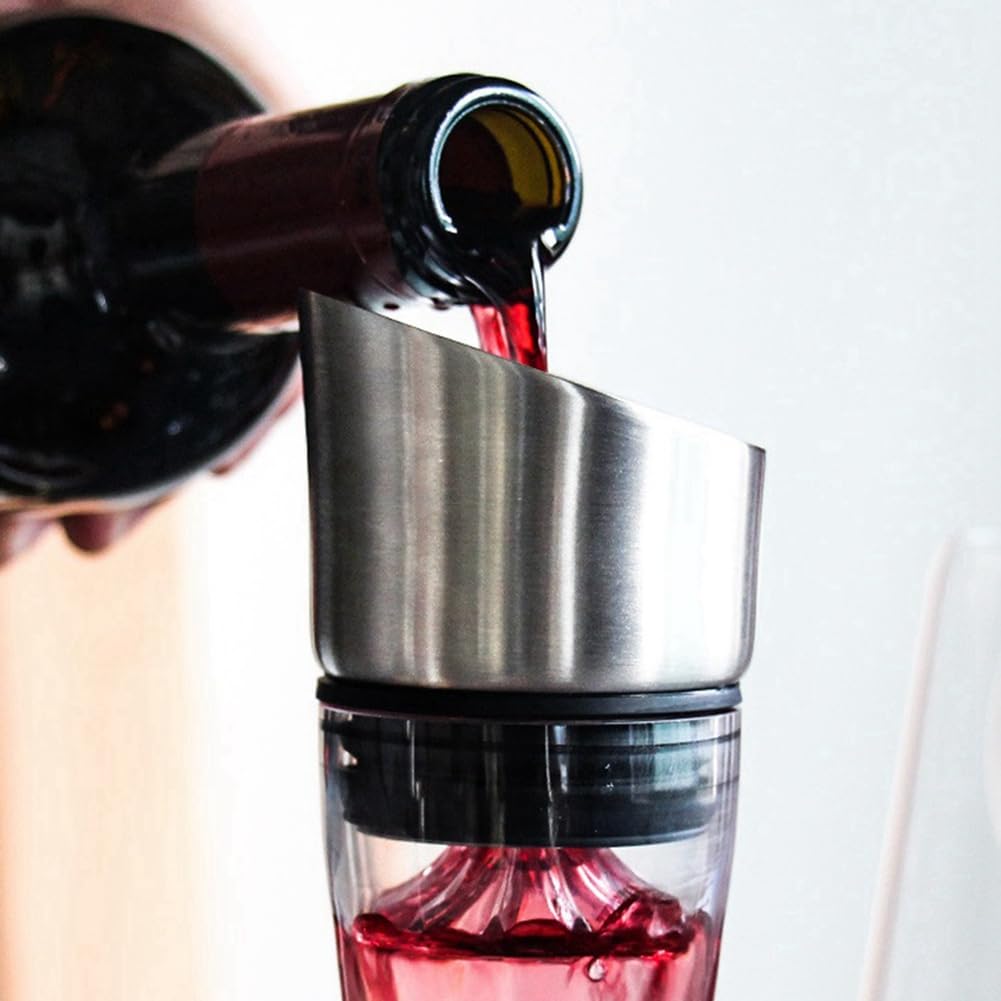 Decantador de vino con decantador, cristal soplado a mano sin plomo, tapa de acero inoxidable, filtro, imprescindible para fiestas y cumpleaños