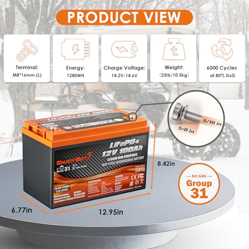 Enjoybot 12V 100Ah LiFePO4 Battery