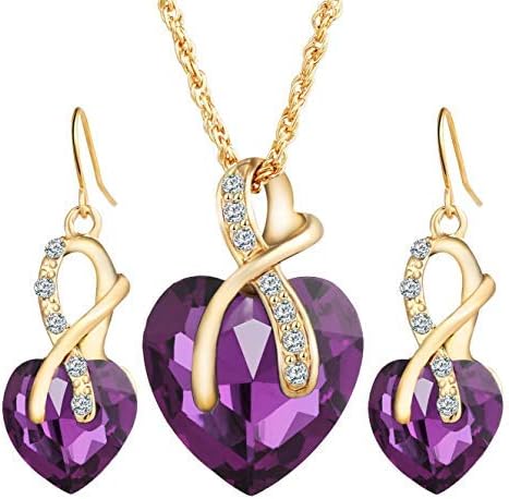 Gift! Gold Plated Jewelry Sets For Women Crystal Heart Necklace Earrings Jewellery Set Bridal Wedding Accessories