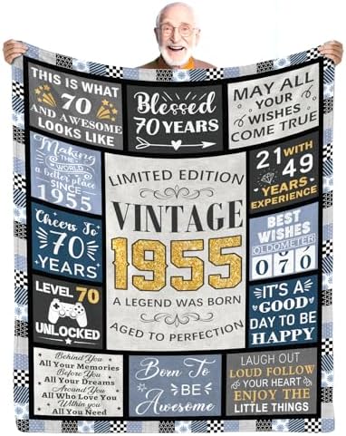 70th Birthday Gifts for Men, Vintage 1955 Birthday Blanket 50"x60", Birthday Gifts for 70 Year Old Men, 1955 Birthday Gifts for Men, Funny 70th Birthday gift for Him Husband Dad Grandpa Brother Friend