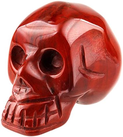 Shanxing Skull Ornaments Crystal Healing Gemstone Carved Statue Reiki Figurine Decoration 1.5 inch, Striped Red Jasper