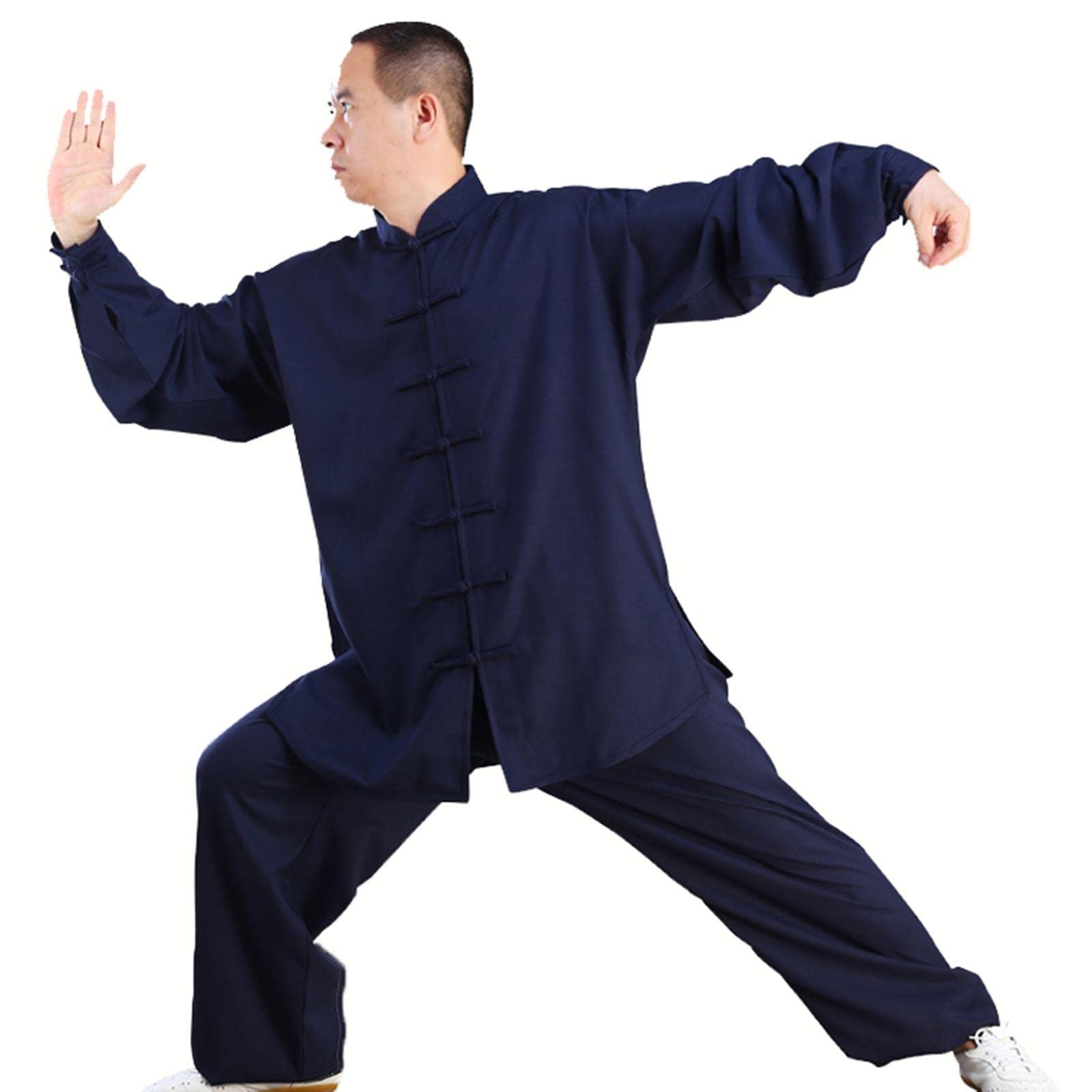 Tenue de Tai Chi à Manches Longues Kung-fu Costume Femme Homme Vêtements D’Arts Martiaux Coton et Lin Kung Fu et Wing Chun Vêtements,Blue-XXL