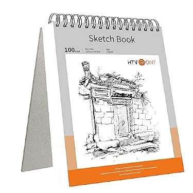 AMAZON - HTVRONT Sketchbook for Drawing 9″ x 12″ -100 Sheets Sketch Books for Adults Kids Acid Free (68lb, 120gsm), Sketch Book for Kids with Hardcover for Colored Pencil, Pastels, Charcoal, Sketching Sticks