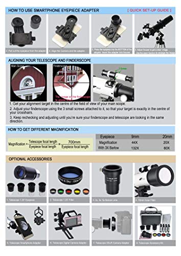 Telescope for Kids 70mm Aperture 400mm AZ Mount Astronomical Refractor Portable Telescope for Kids and Beginners with Backpack,10mm Eyepiece Phone Adapter to View Moon and Planet - Thumbnail 7