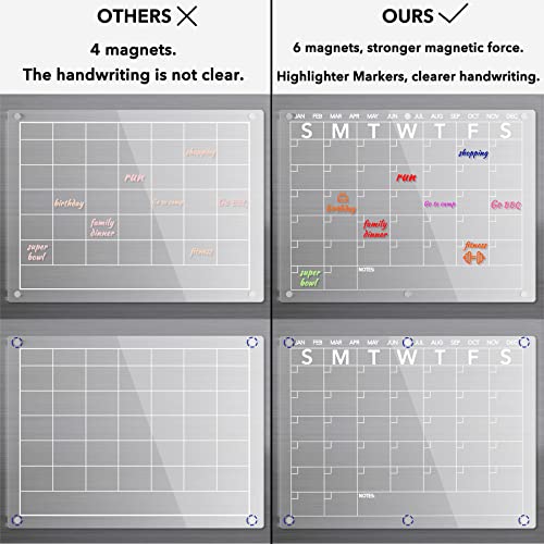 Neatsure Acrylic Magnetic Dry Erase Board Calendar for Fridge, Clear Monthly Planner Whiteboard for Refrigerator, w/ 8 Colors Markers, 15