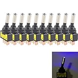 ESUPPORT Car Motor Auto Push Button Rocker Toggle Switch 12v 20a Blue LED Light Pack of 10