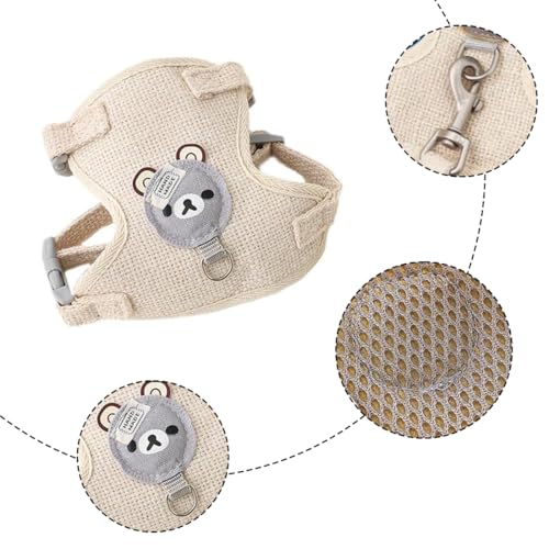 NJCXOLA Kaninchen Leine,Verstellbare Hasenleine,120cm Weiches Kaninchen Leine,Hasen Zubehör,Kaninchen Zubehör,Kaninchen Geschirr Für Kaninchen, Katzen Und Andere Kleine Haustiere (Beige, S)