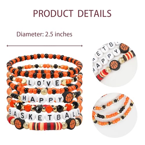 Image of Football Baseball Soccer Beaded Bracelets for Women Stackable Game Day Sports Theme Bracelet