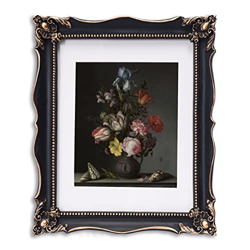 Image of Saysmile 11x14 Vintage Picture Frame with Embossed Flower Design, Black Ornate Frame for 11x14 or 8x10 Pictures with White Mat, Home Decor (Black, 8x10)