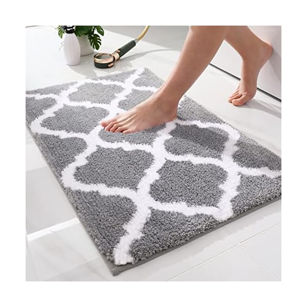 OLANLY Bathroom Rugs, Soft and Absorbent Microfiber Bath Rugs, Non-Slip Shaggy Shower Carpet, Machine Wash Dry, Bath Mats for Bathroom Floor, Tub and Shower, 24x16, Grey