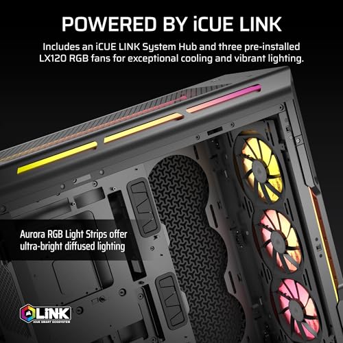 Gabinete para PC CORSAIR iCUE Link 5000T LX RGB Mid-Tower ATX – 3 ventiladores RGB LX120 preinstalados, tiras de luz RGB Aurora integradas, interior espacioso, incluye hub del sistema iCUE Link – Negro miniatura 3