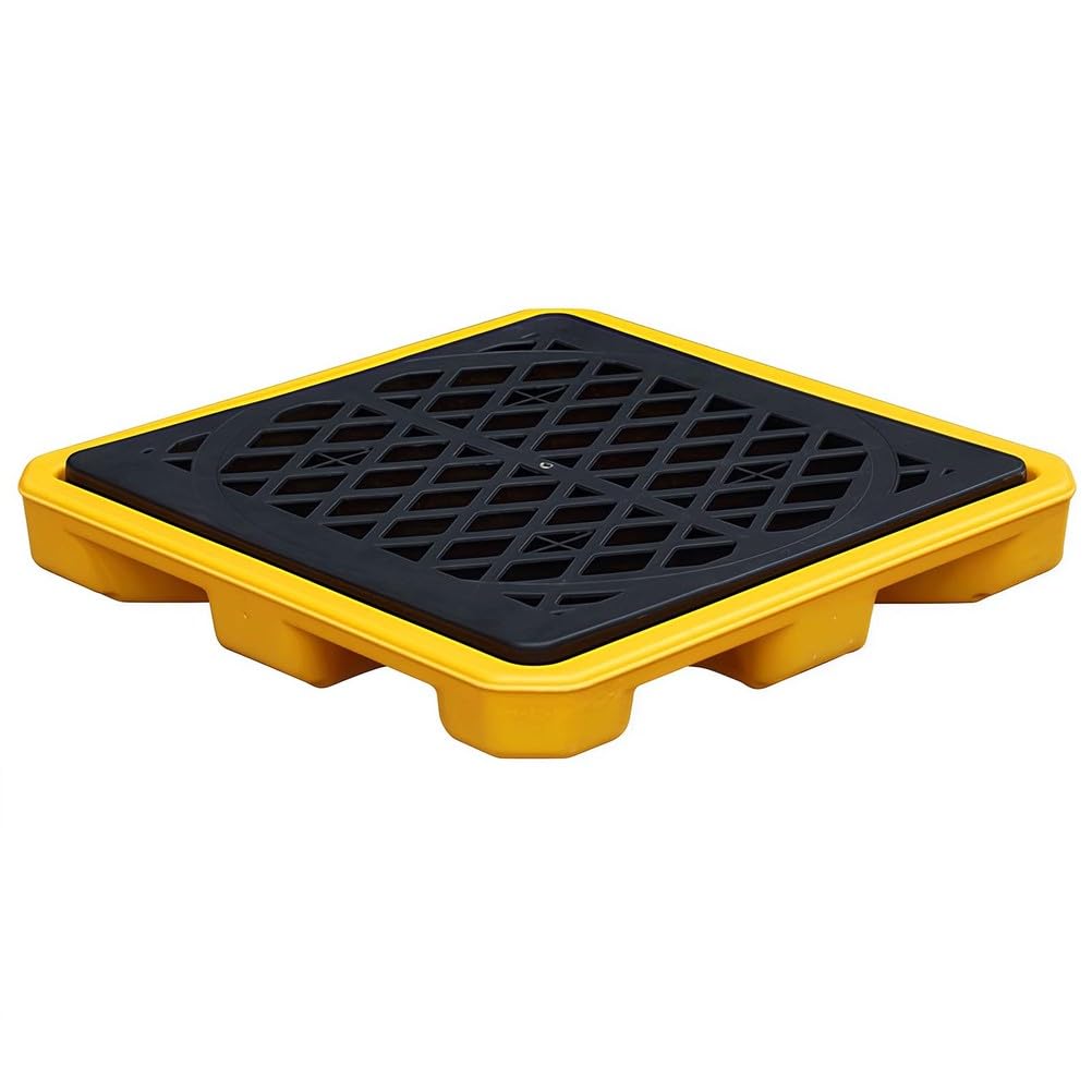 HHOZsafety Leakproof Plastic Drum Spill Pallet Modular Spill Containment Tray with Grates for Industrial Use Heavy Duty Spill Control Platform for Safe Chemical Storage and Management
