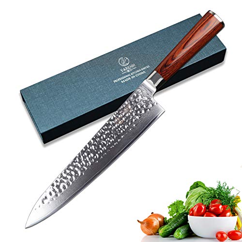 YARENH Cuchillos de Cocina Profesionales 25cm,Cuchillo de Cocina de Acero de Japonés Damasco,Cuchillo de Chef Ultra Filoso,Cuchillo Japones Damasco HYZ-Serie