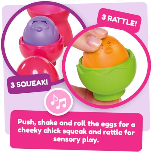 Image of Toomies Tomy Hide and Squeak Egg Stackers Baby Toy - Stacking Egg Cups with 3 Squeak and 3 Rattle Eggs - Shape Sorter Toddler Toys - Engaging Baby Sensory Toys - Baby Toys 6 Months Plus to 36 Months
