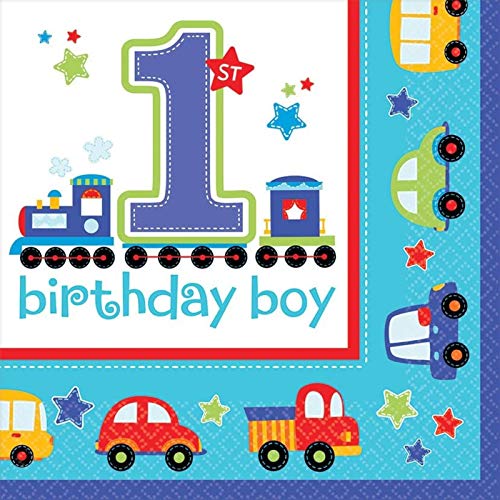 All Aboard! Birthday Party Luncheon Napkins Tableware, Multi Colored, Paper, 6.5