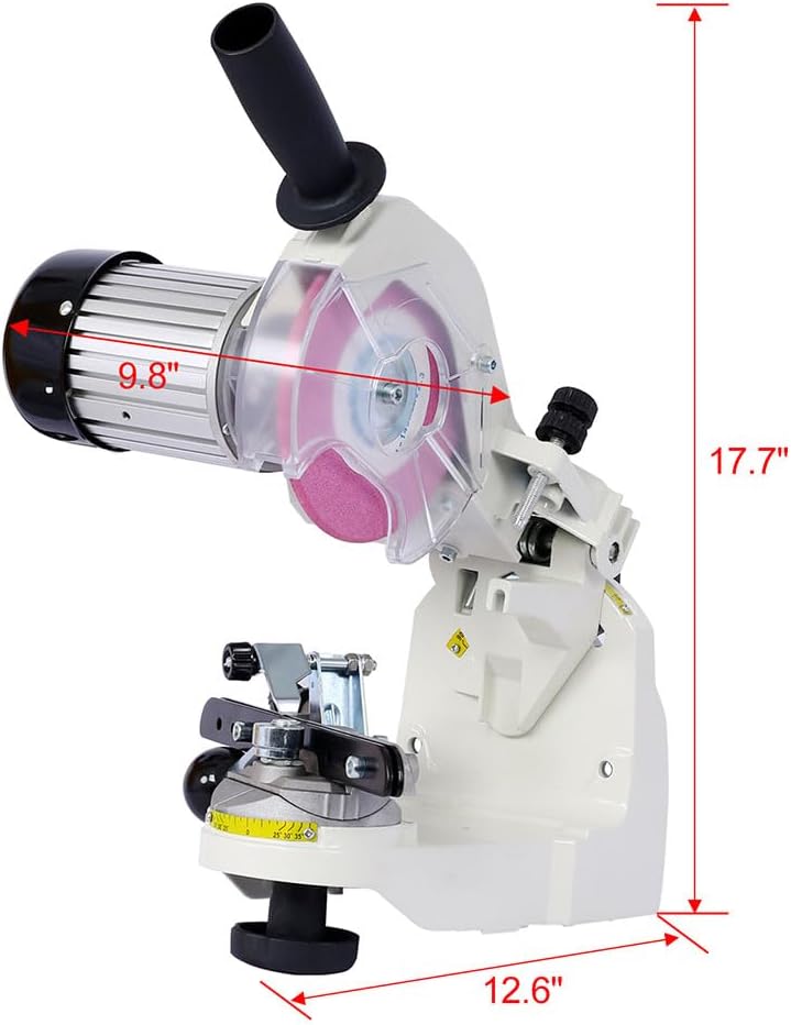 Professional Electric Chainsaw Sharpener, 300W 120V Bench Grinder Chain Saw Blade Sharpener with 1/8", 3/16", 1/4" Grinding Wheels, Universal Saw Chain Sharpener for All Chains,White