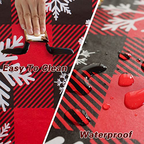 SASTYBALE Christmas Tablecloth Rectangle Vinyl with Flannel Backing, Buffalo Plaid Snowflake Print, Waterproof & Heavy Duty Plastic Table Cover for Dining, Party, Holiday, 52 x 70 Inch Red and Black – Image 6