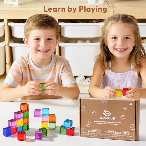 Image of Woodtoe Rainbow Building Blocks for Kids, 24 PCS Gem Blocks Toys Ages 3-6 | Acrylic Blocks, Montessori Stacking Toy for 3 4 5 6 Year Old, Educational STEM Creative Sensory Toy Gifts for Kids Boys Girls