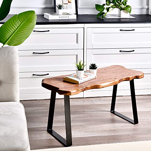WELLAND Mid-Century Modern Wood Bench with Metal Legs for Indoor, Porch, and Living Room