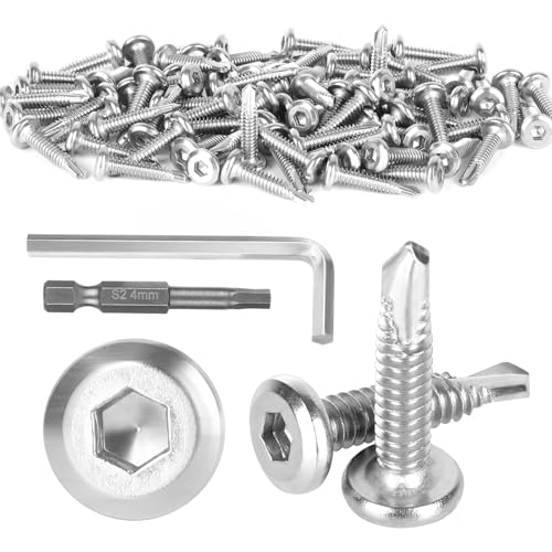 80 Pcs Vis Inox, 410 En Acier Inoxydable M5,5 x 25 mm Visserie Inossidabile, Vis Autoforeuse Inox avec Foret Hexagonal Clé Hexagonale pour Fixation Sur Tôle