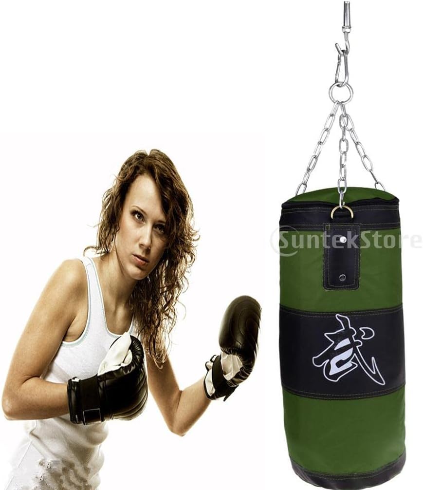 Detachable Canvas Hollow Boxing Bag 50cm- Adjustable Weight, Reinforced for Stability - Stress Relief, Self ion, MMA Training - for DIY Fillers - Olive Green