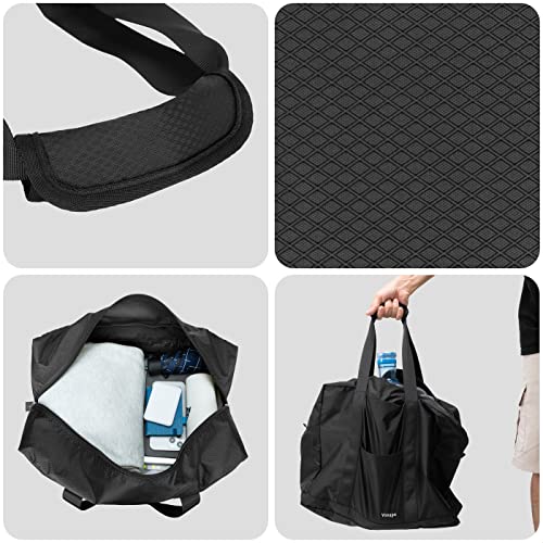 Foldable Travel Duffle Bag with Trolley Sleeve 40L - 18x14x8 inches Airline Underseat Lightweight Travel Bag - Packable Ripstop Nylon Carry on Bag (Black)4