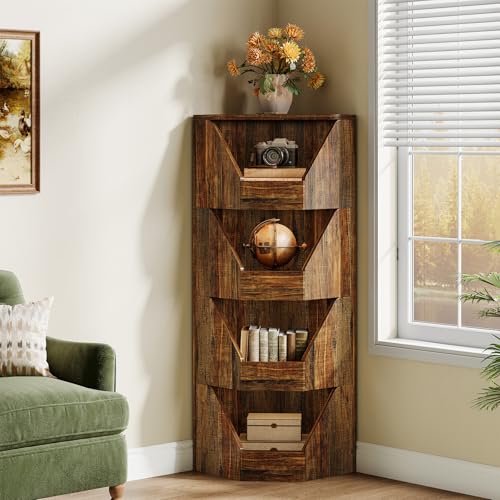 Tribesigns Farmhouse Corner Shelf, 5-Tier Tall Corner Bookshelf with Unique