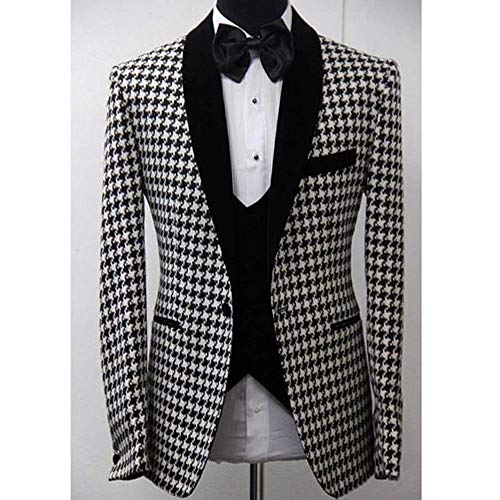 Mens Houndstooth Dogstooth Shawl Lapel Slim Fit Prom Wedding Tuxedo Blazer Jacket Coat2
