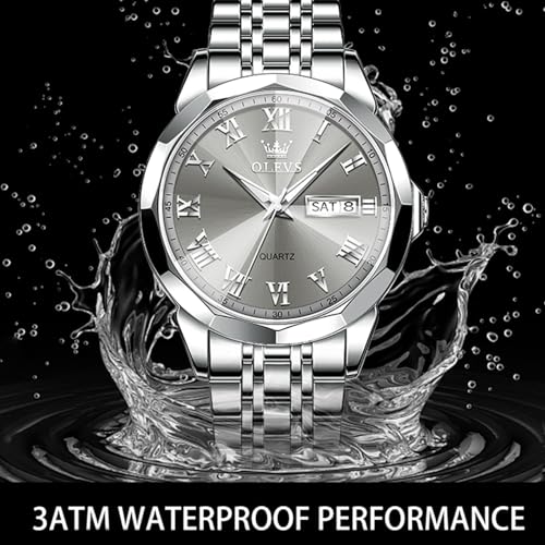 OLEVS メンズアナログクオーツ腕時計 シルバー